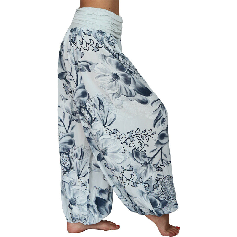 Nimara Ritual Flower Leaves Pattern Loose Harem Trousers Women's Yoga Pants