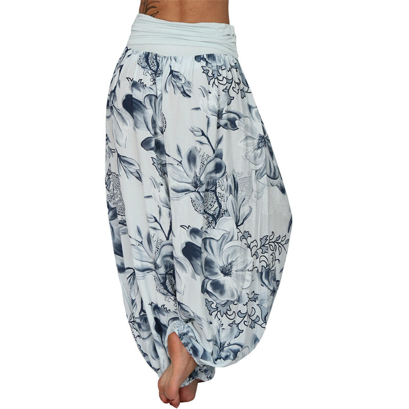 Nimara Ritual Flower Leaves Pattern Loose Harem Trousers Women's Yoga Pants
