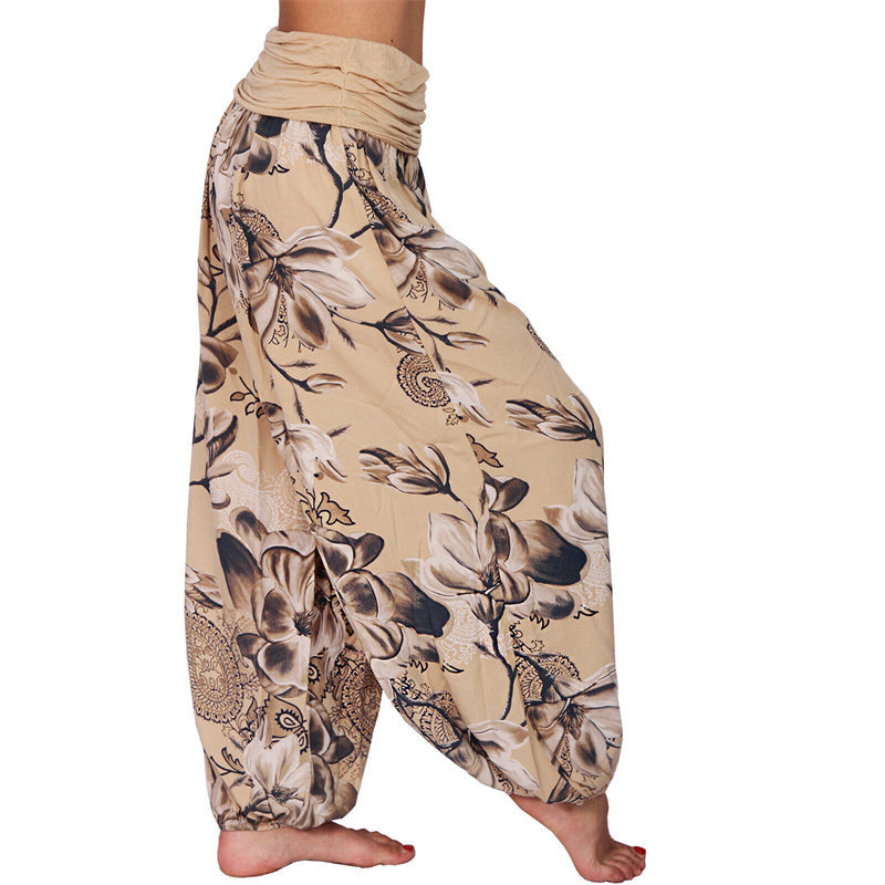 Nimara Ritual Flower Leaves Pattern Loose Harem Trousers Women's Yoga Pants