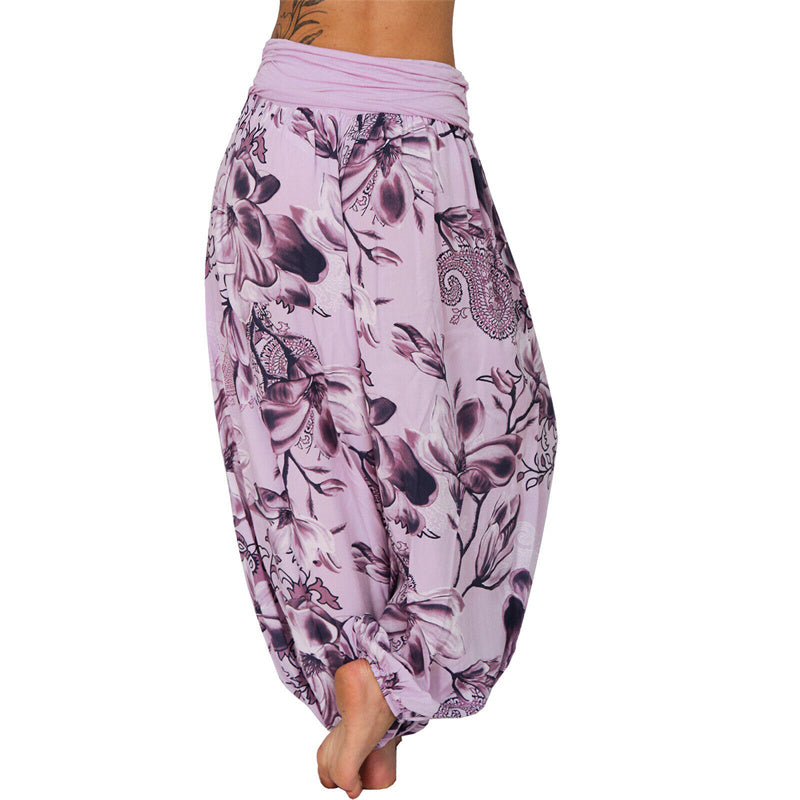 Nimara Ritual Flower Leaves Pattern Loose Harem Trousers Women's Yoga Pants