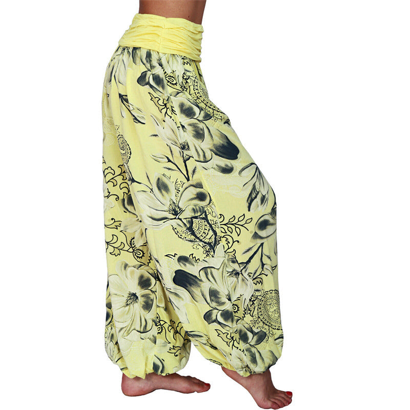 Nimara Ritual Flower Leaves Pattern Loose Harem Trousers Women's Yoga Pants