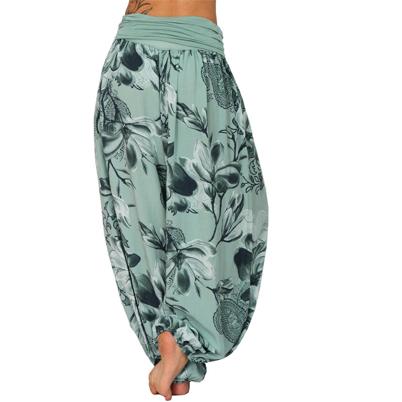 Nimara Ritual Flower Leaves Pattern Loose Harem Trousers Women's Yoga Pants