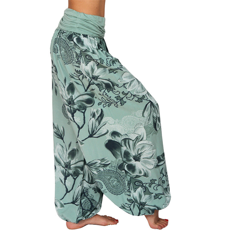 Nimara Ritual Flower Leaves Pattern Loose Harem Trousers Women's Yoga Pants