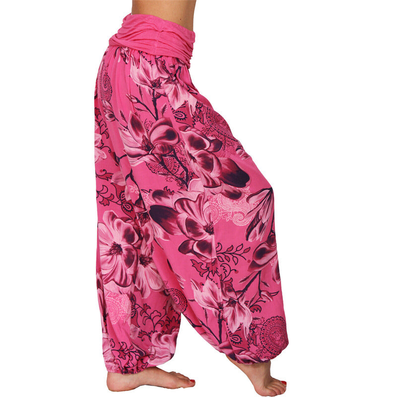 Nimara Ritual Flower Leaves Pattern Loose Harem Trousers Women's Yoga Pants