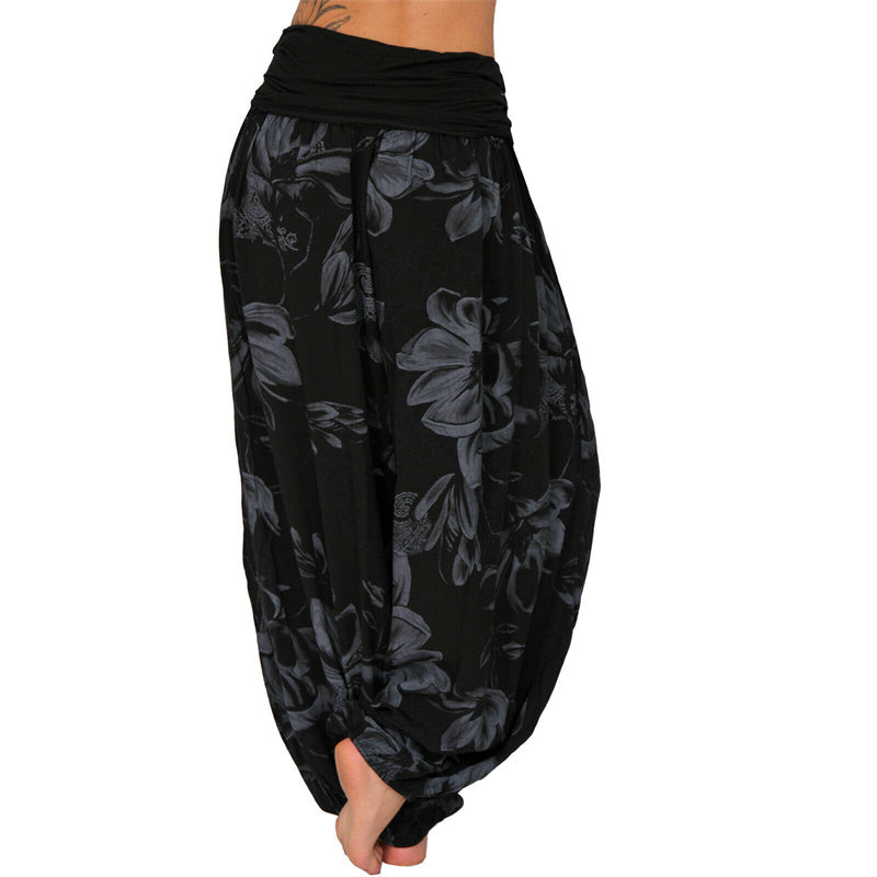 Nimara Ritual Flower Leaves Pattern Loose Harem Trousers Women's Yoga Pants