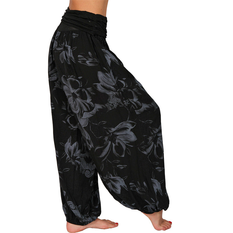 Nimara Ritual Flower Leaves Pattern Loose Harem Trousers Women's Yoga Pants