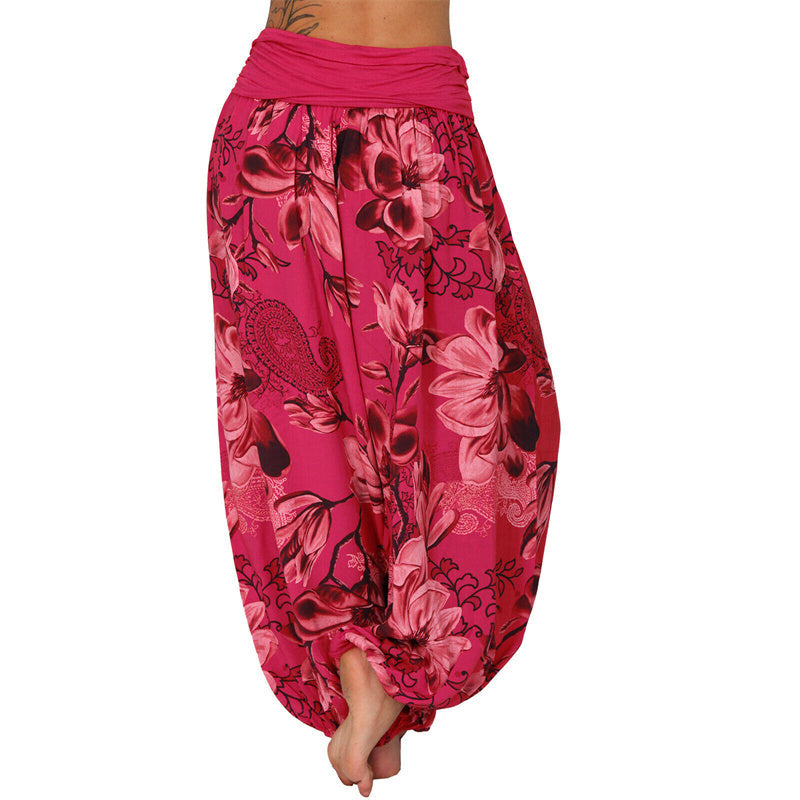 Nimara Ritual Flower Leaves Pattern Loose Harem Trousers Women's Yoga Pants