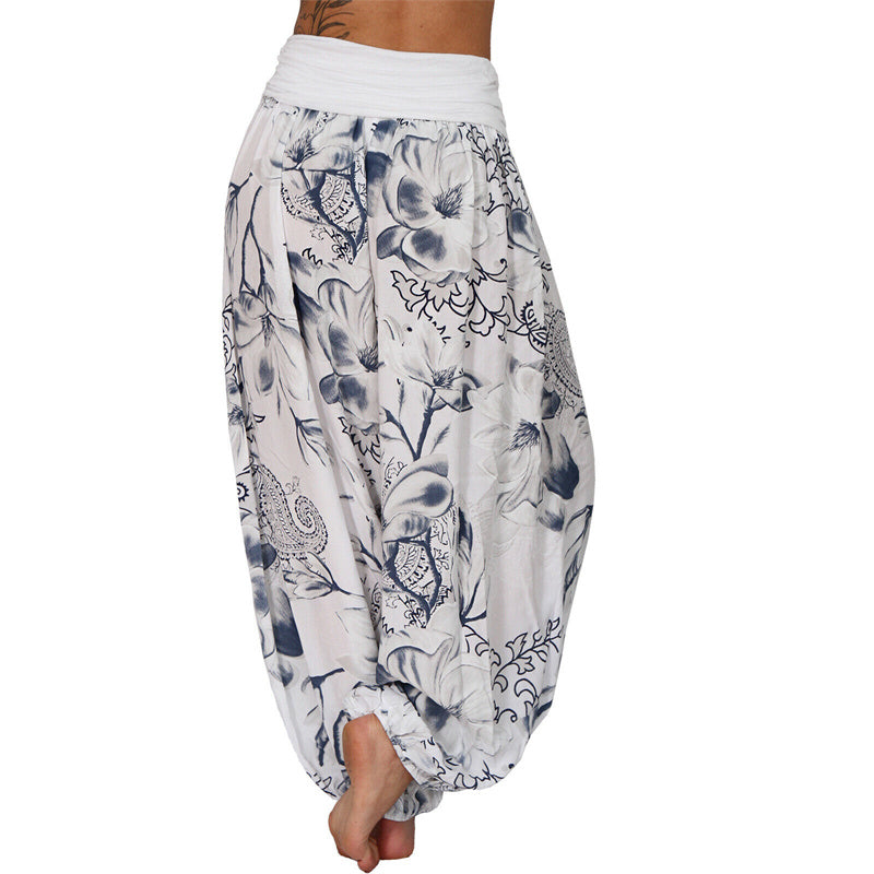 Nimara Ritual Flower Leaves Pattern Loose Harem Trousers Women's Yoga Pants