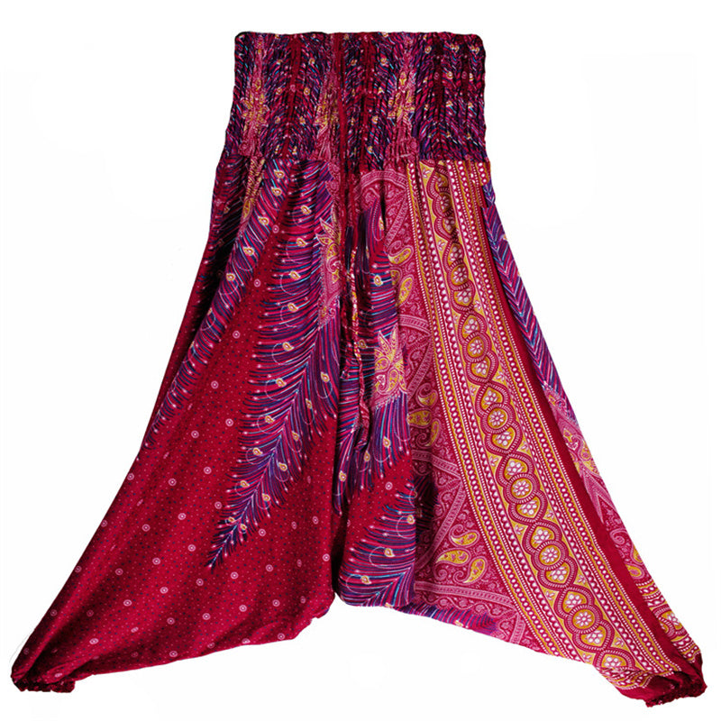 Nimara Ritual Two Style Wear Feathers Geometric Pattern Loose Smocked Trousers Jumpsuit Women's Yoga Pants