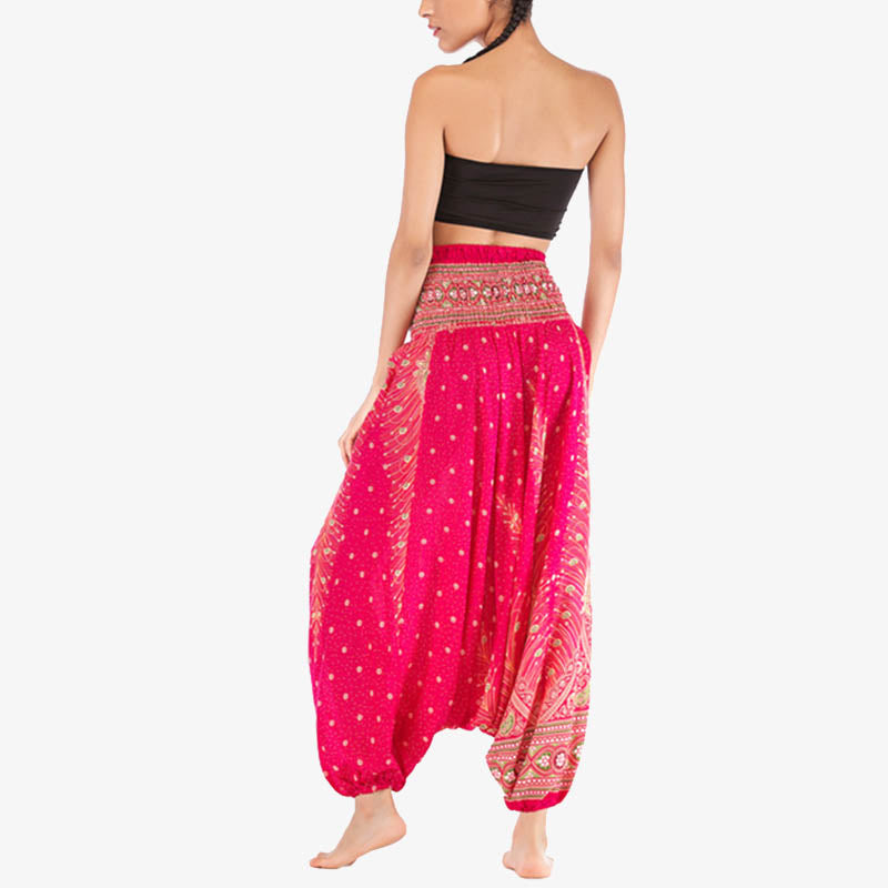 Nimara Ritual Two Style Wear Feathers Geometric Pattern Loose Smocked Trousers Jumpsuit Women's Yoga Pants
