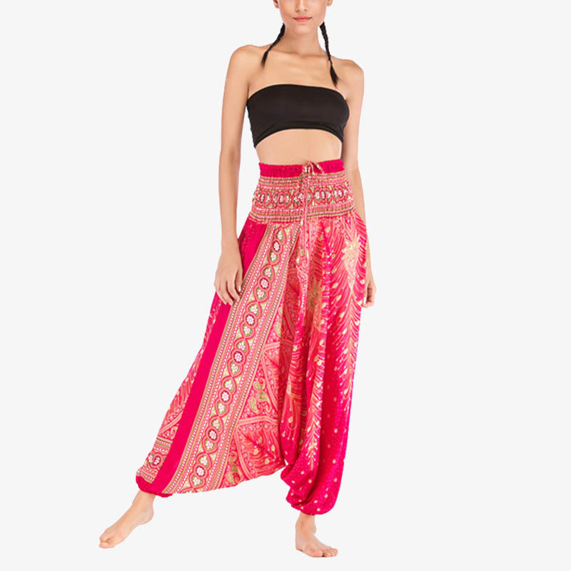Nimara Ritual Two Style Wear Feathers Geometric Pattern Loose Smocked Trousers Jumpsuit Women's Yoga Pants