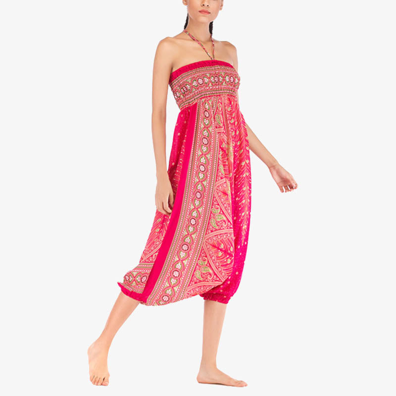 Nimara Ritual Two Style Wear Feathers Geometric Pattern Loose Smocked Trousers Jumpsuit Women's Yoga Pants