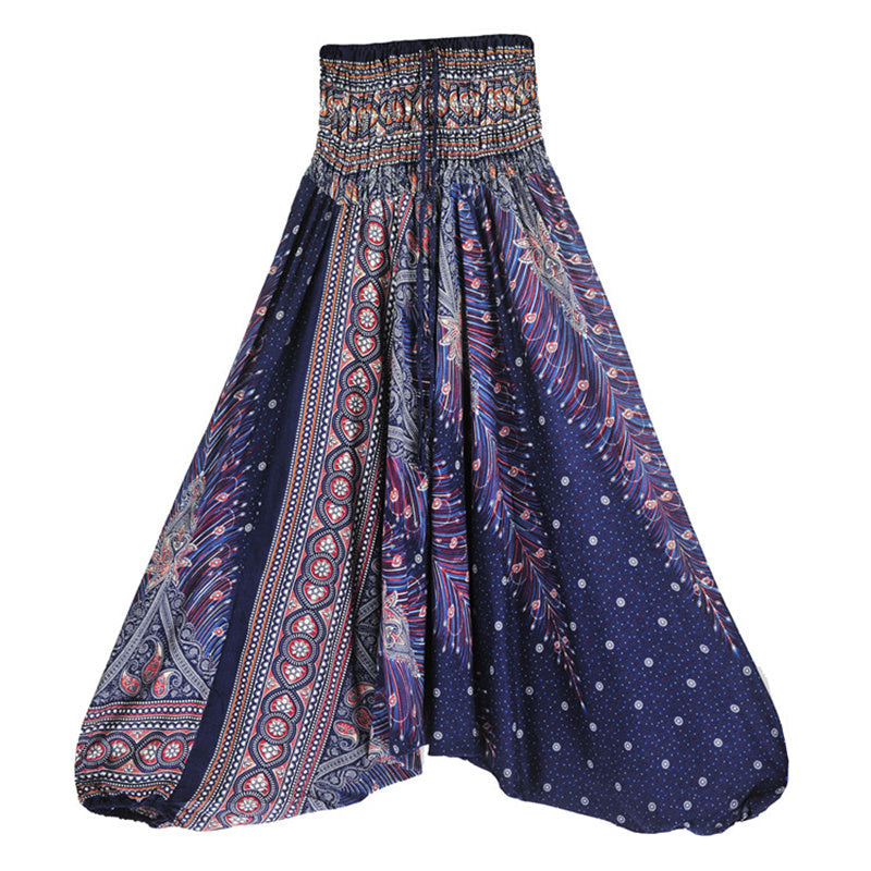 Nimara Ritual Two Style Wear Feathers Geometric Pattern Loose Smocked Trousers Jumpsuit Women's Yoga Pants