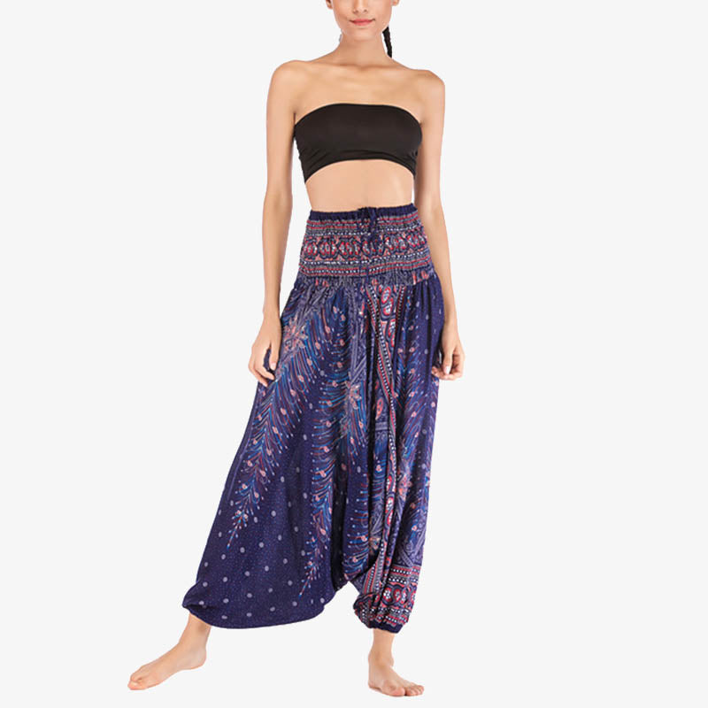 Nimara Ritual Two Style Wear Feathers Geometric Pattern Loose Smocked Trousers Jumpsuit Women's Yoga Pants