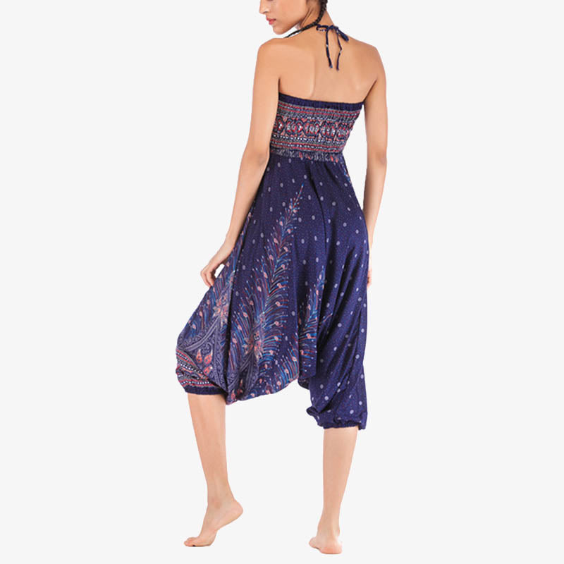 Nimara Ritual Two Style Wear Feathers Geometric Pattern Loose Smocked Trousers Jumpsuit Women's Yoga Pants