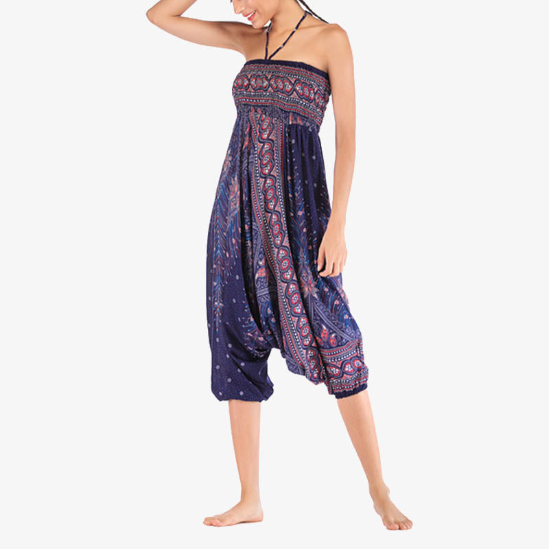 Nimara Ritual Two Style Wear Feathers Geometric Pattern Loose Smocked Trousers Jumpsuit Women's Yoga Pants