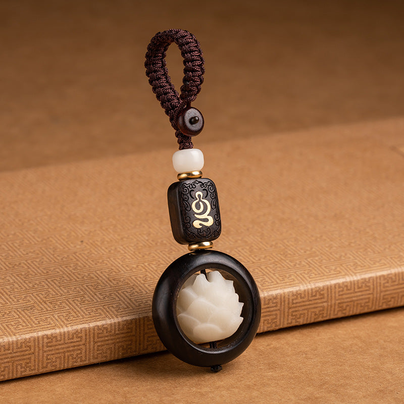 Nimara Ritual Ebony Wood Bodhi Seed Lotus Enlightenment Key Chain Decoration