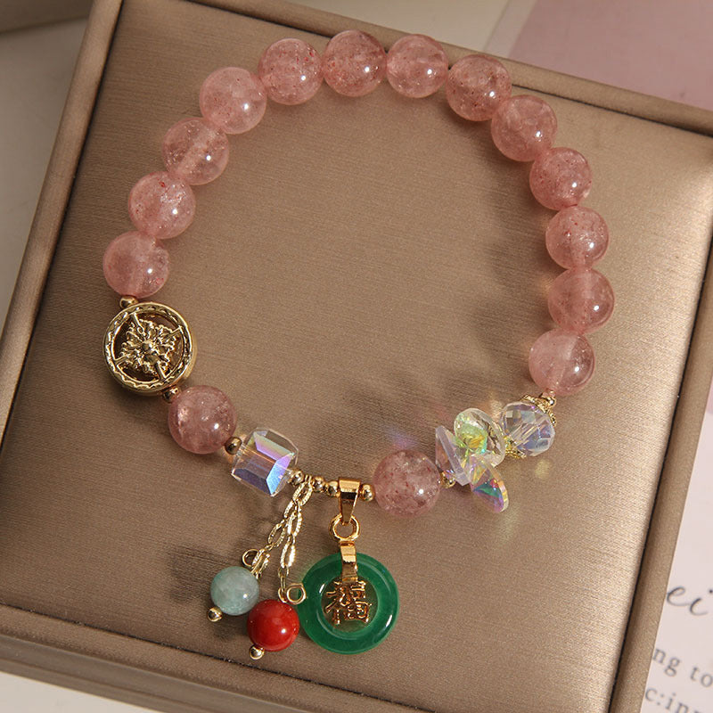 Nimara Ritual Strawberry Quartz Jade Fu Character Charm Healing Bracelet