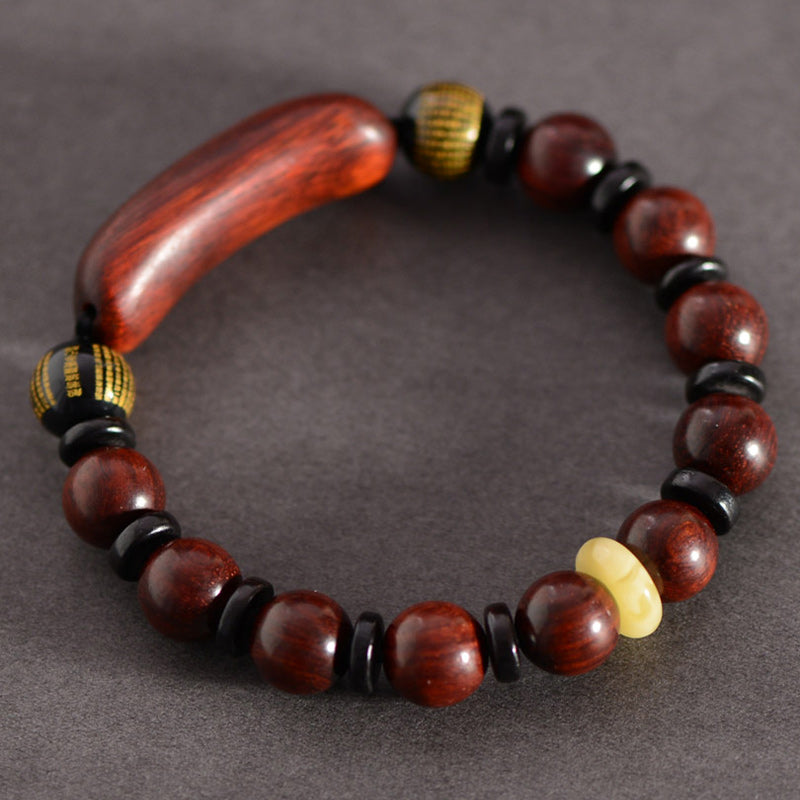 Nimara Ritual Small Leaf Red Sandalwood Om Mani Padme Hum Engraved Protection Bracelet