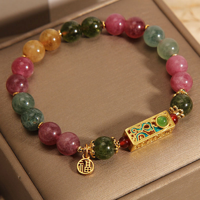 Nimara Ritual Colorful Tourmaline Positive Fu Character Charm Bracelet