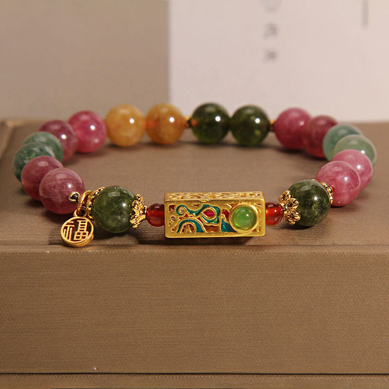 Nimara Ritual Colorful Tourmaline Positive Fu Character Charm Bracelet