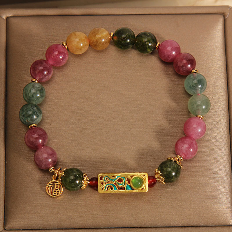 Nimara Ritual Colorful Tourmaline Positive Fu Character Charm Bracelet