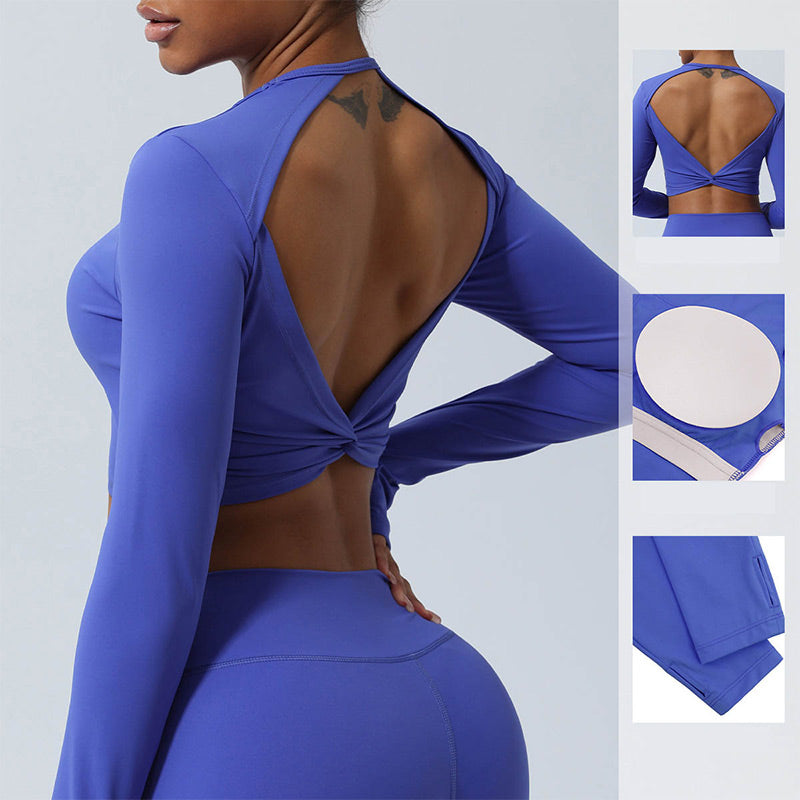Nimara Ritual Women Workout Long Sleeve Crisscross Backless Top Tee Leggings Sports Fitness Yoga Outfit