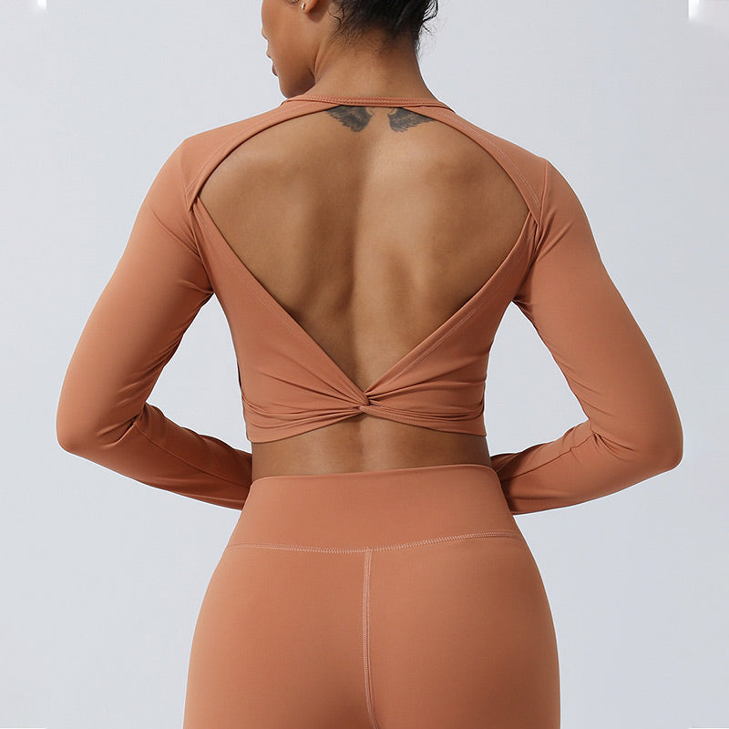 Nimara Ritual Women Workout Long Sleeve Crisscross Backless Top Tee Leggings Sports Fitness Yoga Outfit