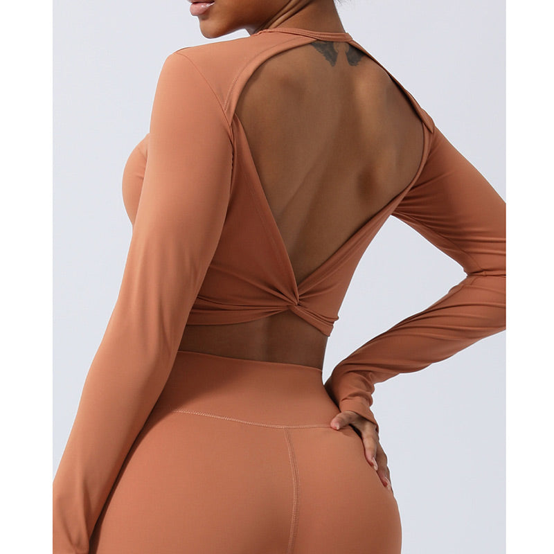 Nimara Ritual Women Workout Long Sleeve Crisscross Backless Top Tee Leggings Sports Fitness Yoga Outfit
