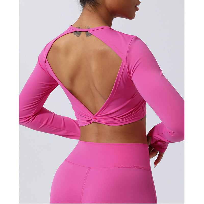 Nimara Ritual Women Workout Long Sleeve Crisscross Backless Top Tee Leggings Sports Fitness Yoga Outfit