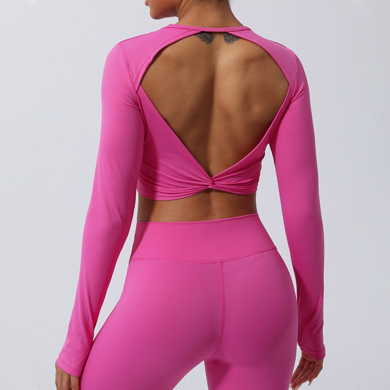 Nimara Ritual Women Workout Long Sleeve Crisscross Backless Top Tee Leggings Sports Fitness Yoga Outfit