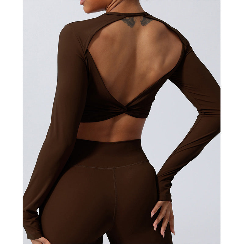 Nimara Ritual Women Workout Long Sleeve Crisscross Backless Top Tee Leggings Sports Fitness Yoga Outfit