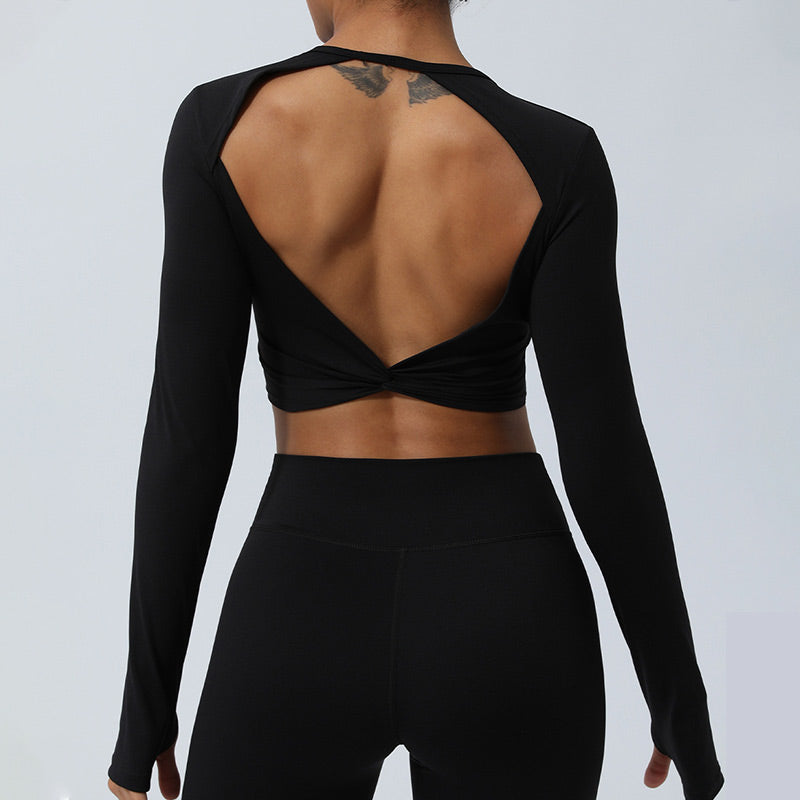 Nimara Ritual Women Workout Long Sleeve Crisscross Backless Top Tee Leggings Sports Fitness Yoga Outfit