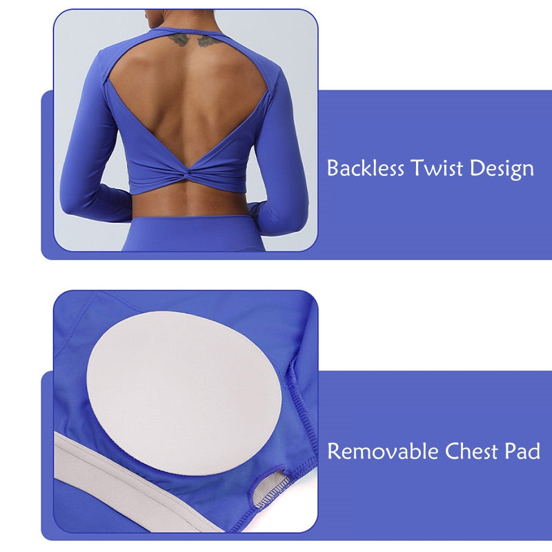 Nimara Ritual Women Workout Long Sleeve Crisscross Backless Top Tee Leggings Sports Fitness Yoga Outfit