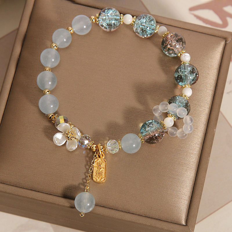 Wish You Peace and Happiness Blue Crystal Amethyst Flower Bracelet