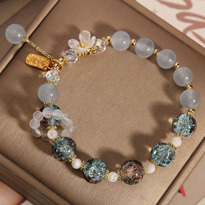 Nimara Ritual Natural Blue Crystal Amethyst Chalcedony Flower Healing Bracelet