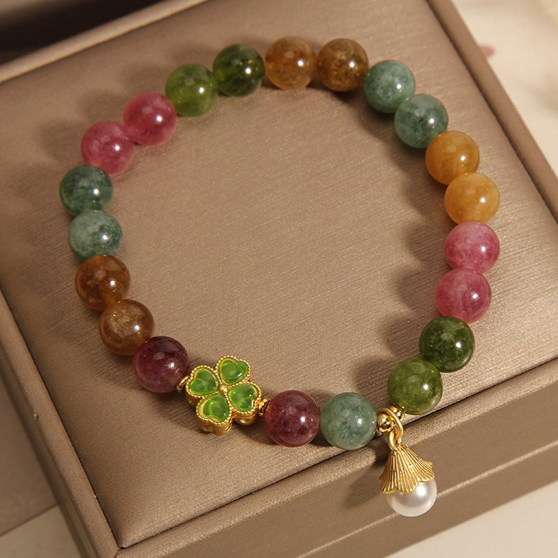 Nimara Ritual Colorful Tourmaline Four Leaf Clover Flower Wisdom Bracelet