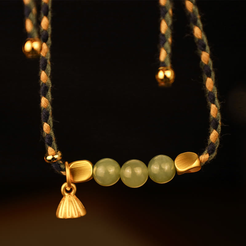 Nimara Ritual Handcrafted Hetian Jade Lotus Charm Luck Braided Bracelet