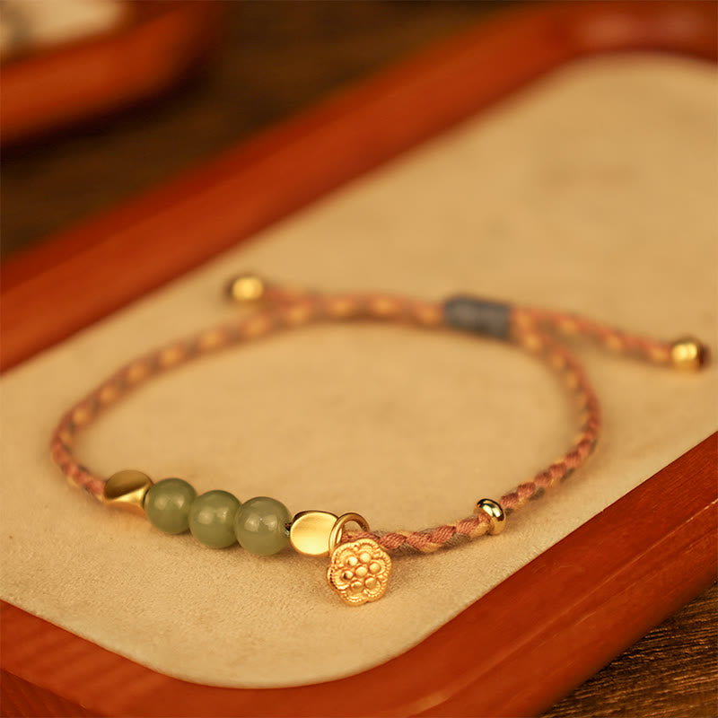 Nimara Ritual Handcrafted Hetian Jade Lotus Charm Luck Braided Bracelet