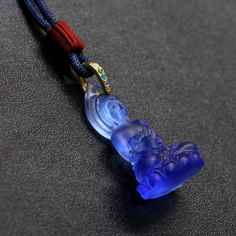 Nimara Ritual Blue Tathagata Buddha Medicine Buddha Liuli Crystal Serenity Amulet Necklace Pendant
