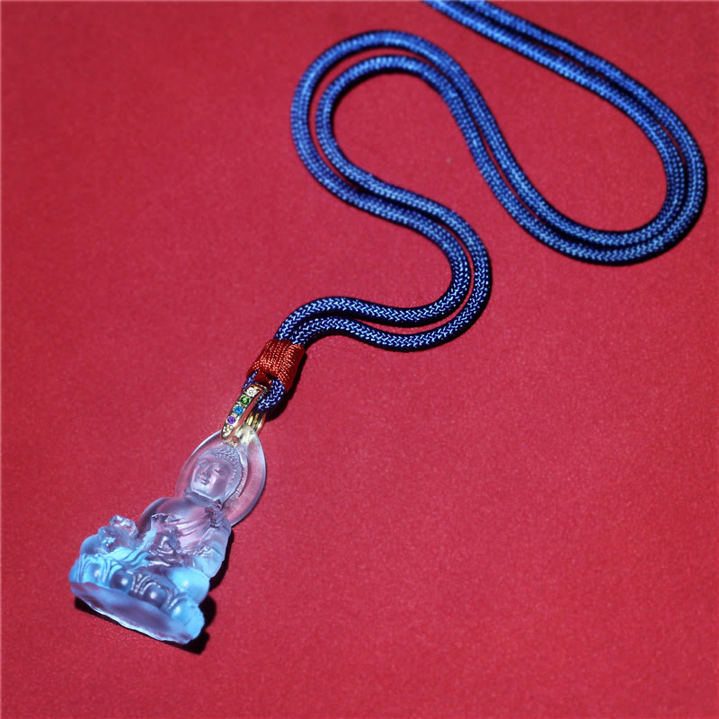 Nimara Ritual Blue Tathagata Buddha Medicine Buddha Liuli Crystal Serenity Amulet Necklace Pendant