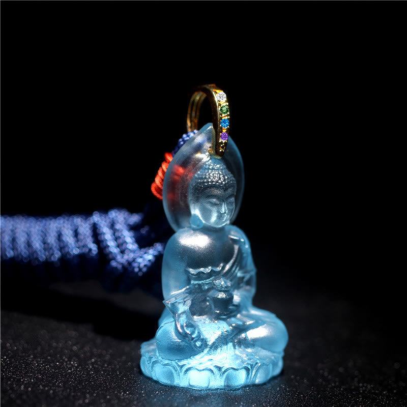 Nimara Ritual Blue Tathagata Buddha Medicine Buddha Liuli Crystal Serenity Amulet Necklace Pendant