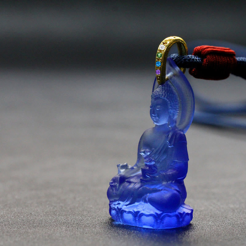 Nimara Ritual Blue Tathagata Buddha Medicine Buddha Liuli Crystal Serenity Amulet Necklace Pendant
