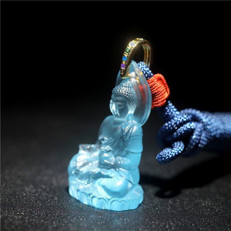 Nimara Ritual Blue Tathagata Buddha Medicine Buddha Liuli Crystal Serenity Amulet Necklace Pendant