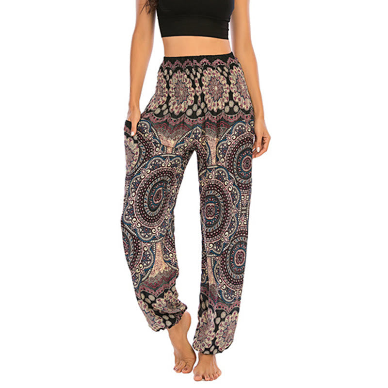 Nimara Ritual Boho Loose Round Geometric Pattern Harem Trousers Women's Yoga Pants