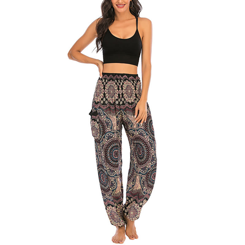 Nimara Ritual Boho Loose Round Geometric Pattern Harem Trousers Women's Yoga Pants