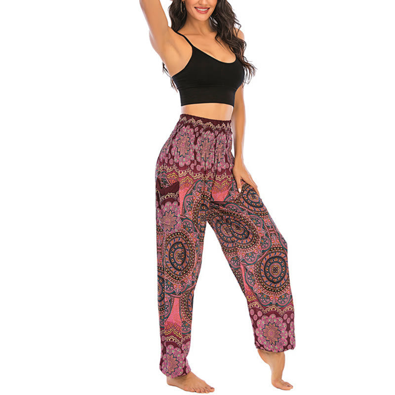 Nimara Ritual Boho Loose Round Geometric Pattern Harem Trousers Women's Yoga Pants