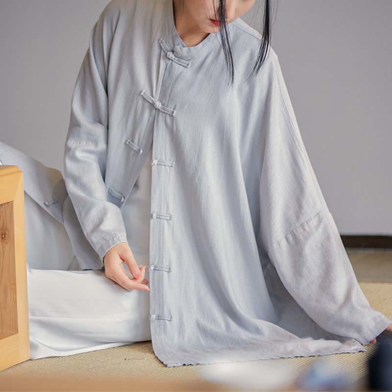 Nimara Ritual Plain Frog-Button Design Shirt Zen Tai Chi Meditation Top Clothing Cotton Linen Jacket