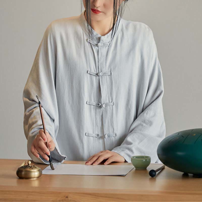 Nimara Ritual Plain Frog-Button Design Shirt Zen Tai Chi Meditation Top Clothing Cotton Linen Jacket
