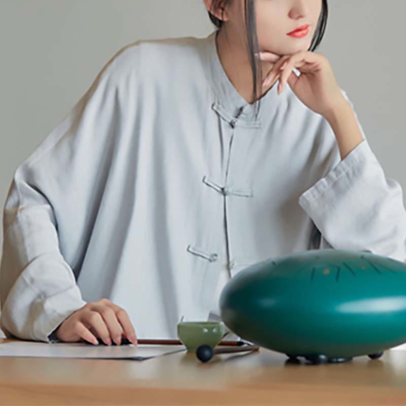 Nimara Ritual Plain Frog-Button Design Shirt Zen Tai Chi Meditation Top Clothing Cotton Linen Jacket